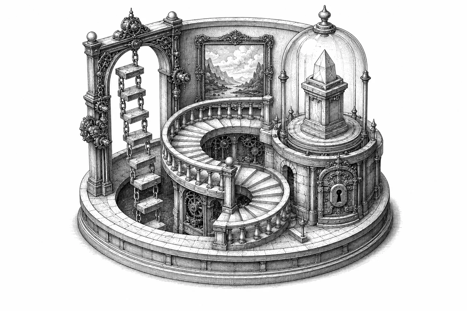 The gallery of three impossible paths